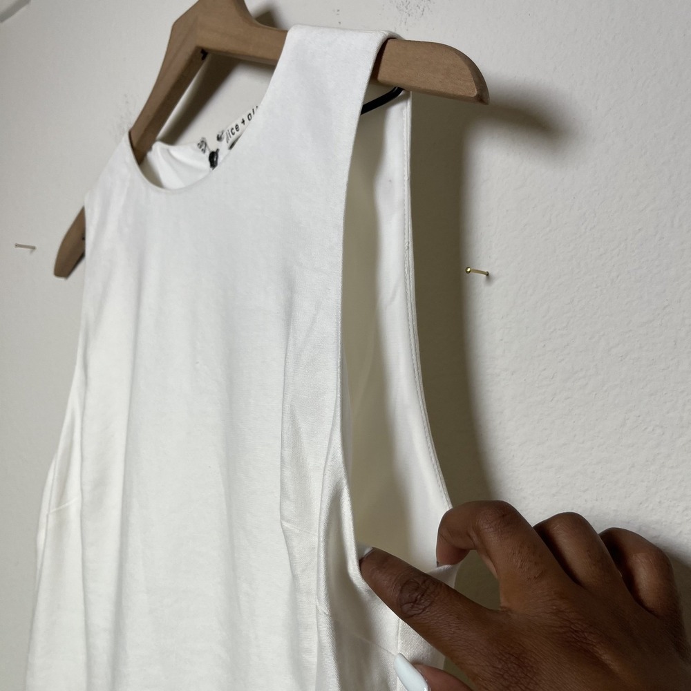 Alice &‎ Olivia Women Palmira Linen Mini Dress 8 Ivory Ruffle Tiered Hem Preppy - Picture 5 of 11